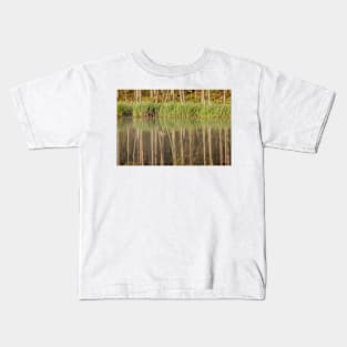 Forest reflecting to small lake at summer morning Kids T-Shirt